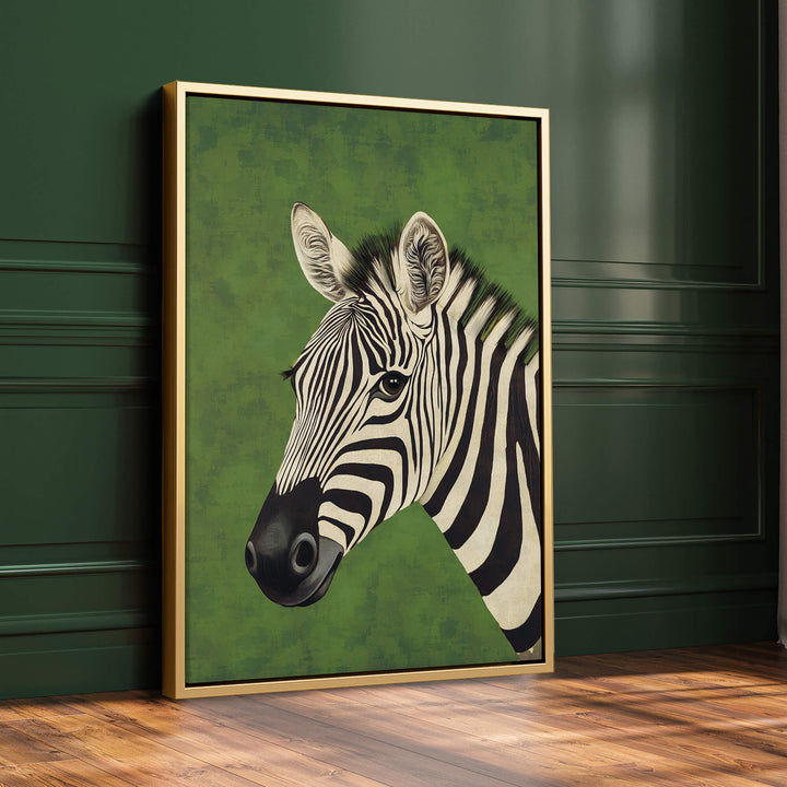 Zebra on Green Print Wall Art Moncasso