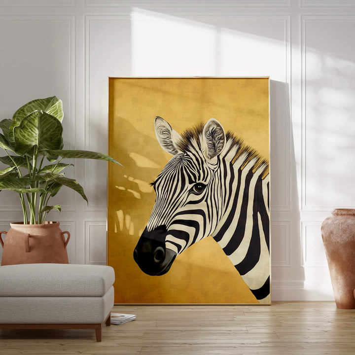 Zebra on Yellow Print Wall Art Moncasso