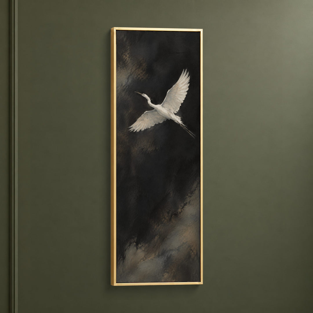 Ascending Wings No. 2, one white bird in flight, Close Wall Light Gold Hero