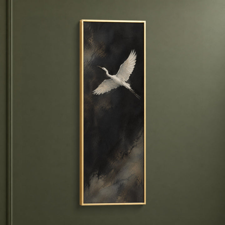 Ascending Wings No. 2, one white bird in flight, Close Wall Light Gold Hero