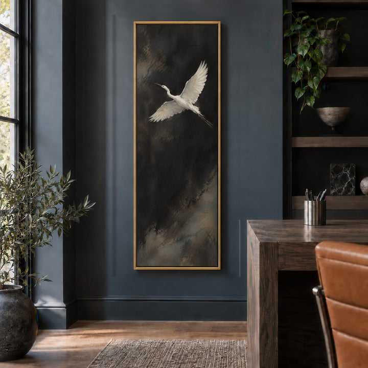 Ascending Wings No. 2, one white bird in flight, Office Gold