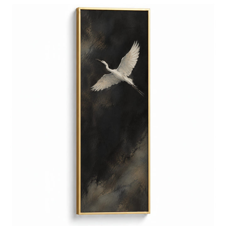 Ascending Wings No. 2, one white bird in flight, Gold Floating Frame