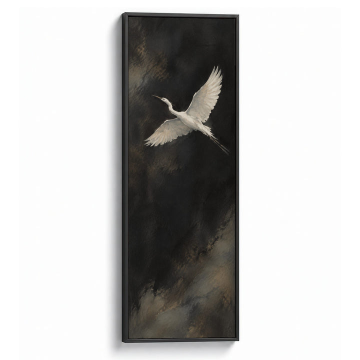 Ascending Wings No. 2, one white bird in flight, Black Floating Frame