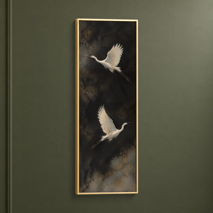 Ascending Wings No. 3, two white birds in flight, Close Wall Light Gold Hero