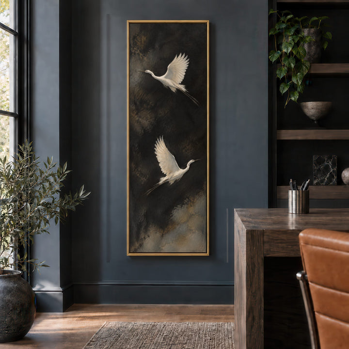 Ascending Wings No. 3, two white birds in flight, Office Gold