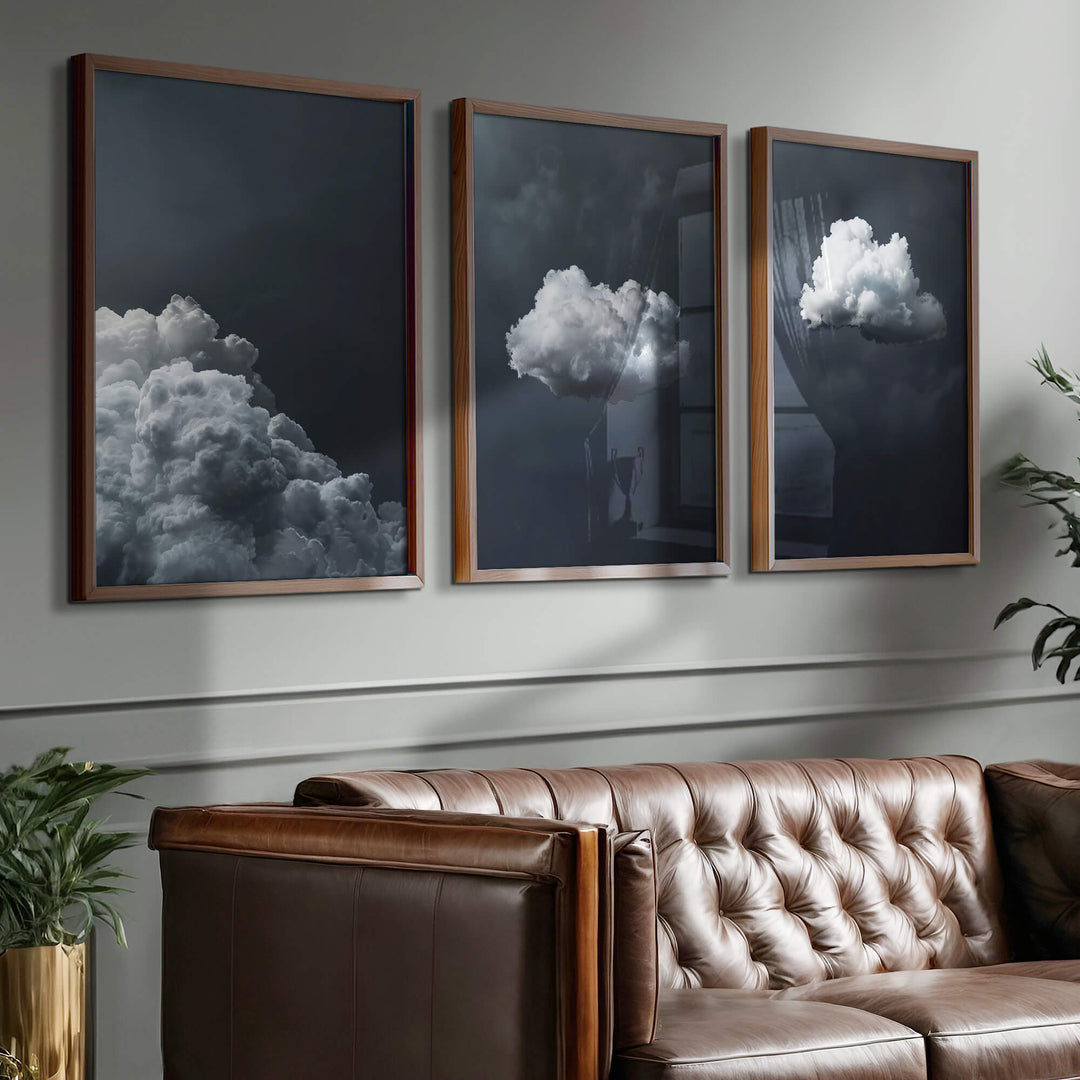 Grey Clouds Set of 3 Prints Wall Art Moncasso