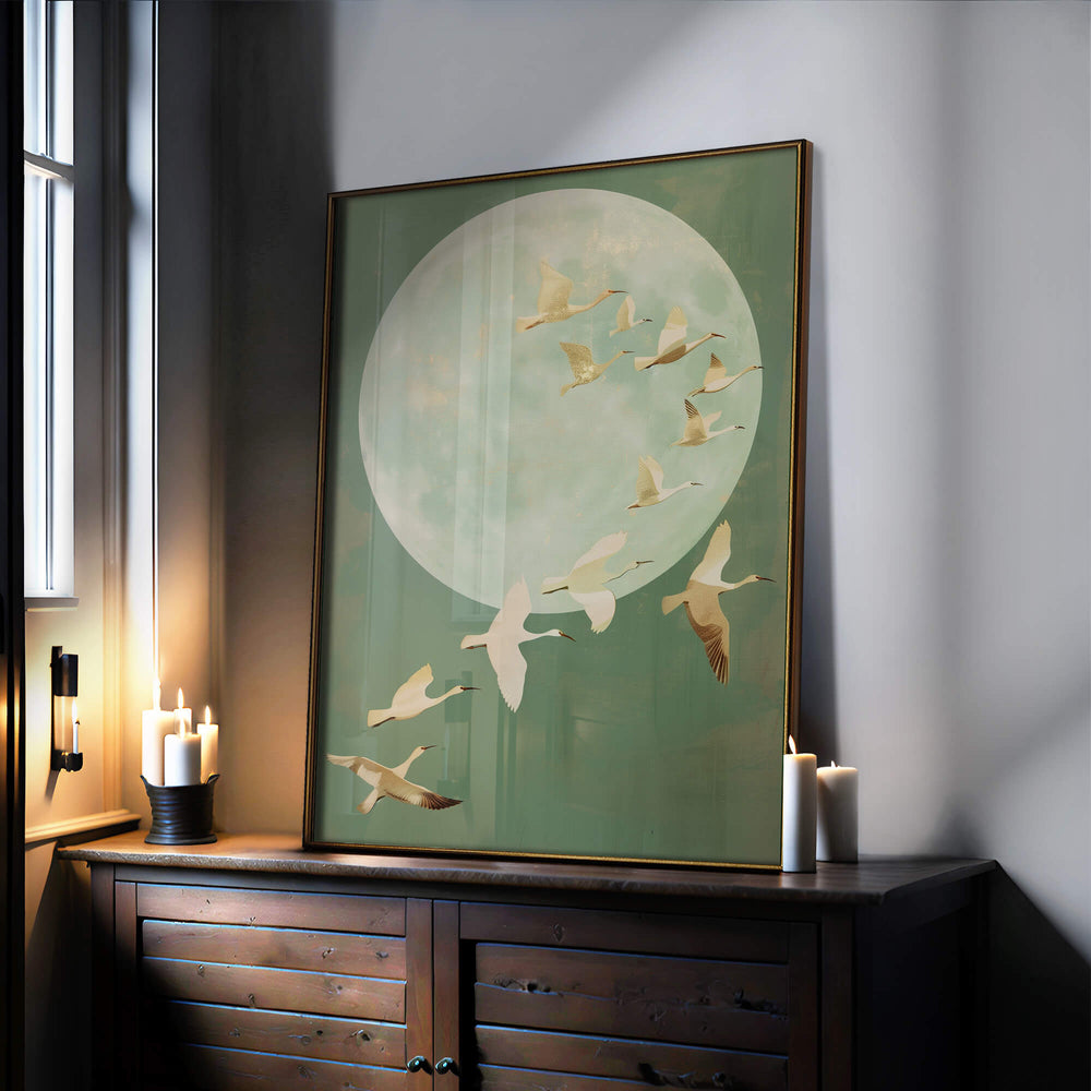 Japanese Cranes Print Wall Art Moncasso