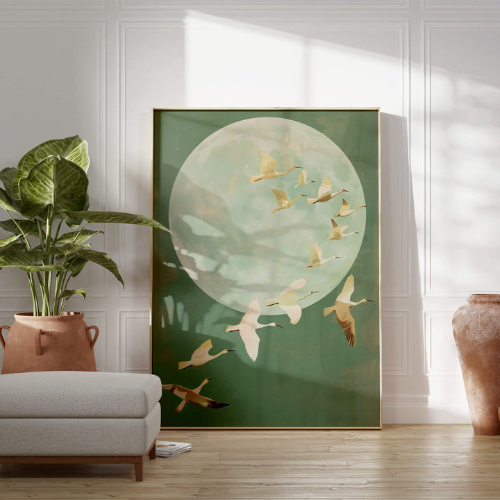 Japanese Cranes Print Wall Art Moncasso