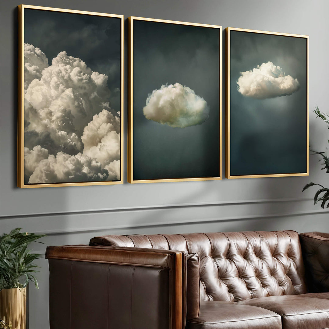 Vintage Clouds Set of 3 Prints Wall Art Moncasso