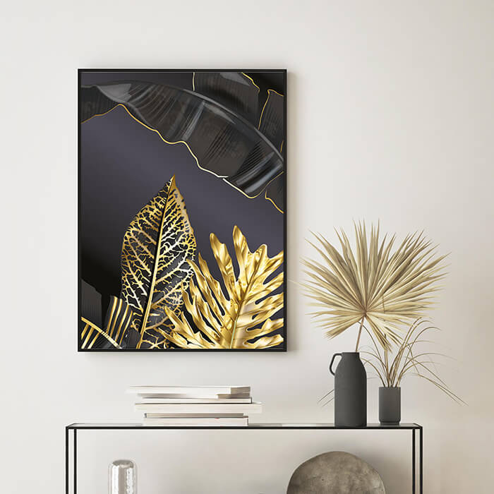 Modern Wall Art Set of 3 Black and Gold Large Canvas Prints for Living ...