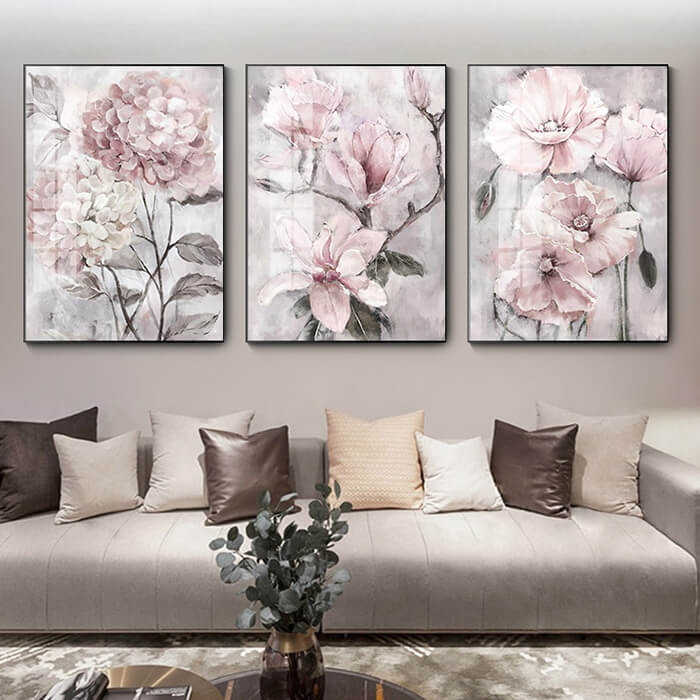 Pastel Flowers Set of 3 Prints Wall Art Moncasso