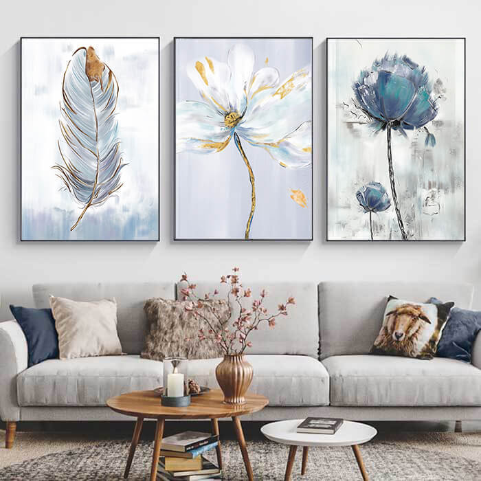 Blue Flowers Set of 3 Prints Wall Art Moncasso