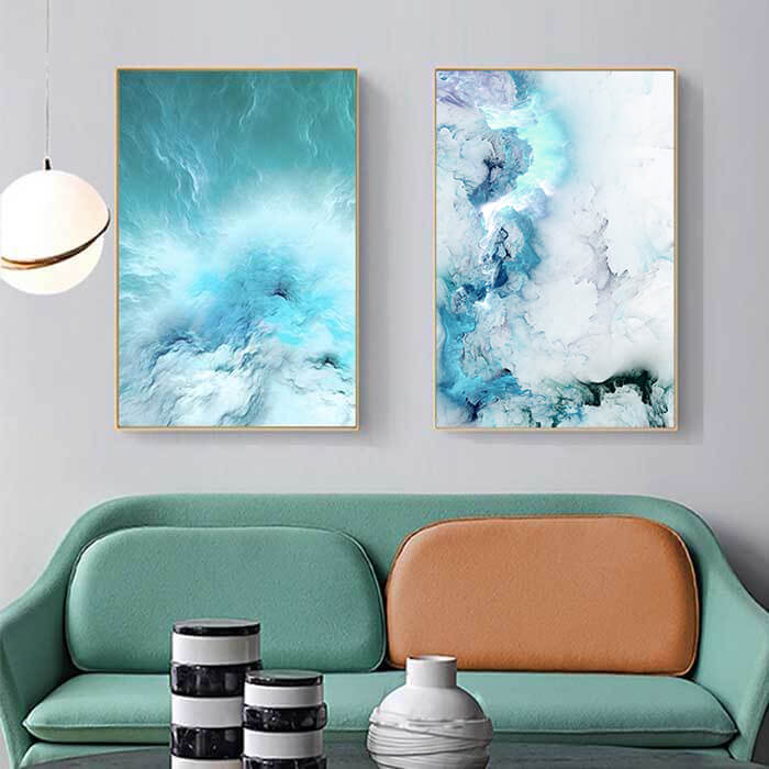 Abstract Wall Art Set of 3 Blue Large Canvas Prints for Living Room ...