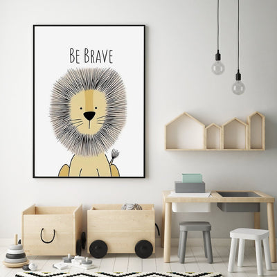 Be Brave Lion Print Wall Art Moncasso
